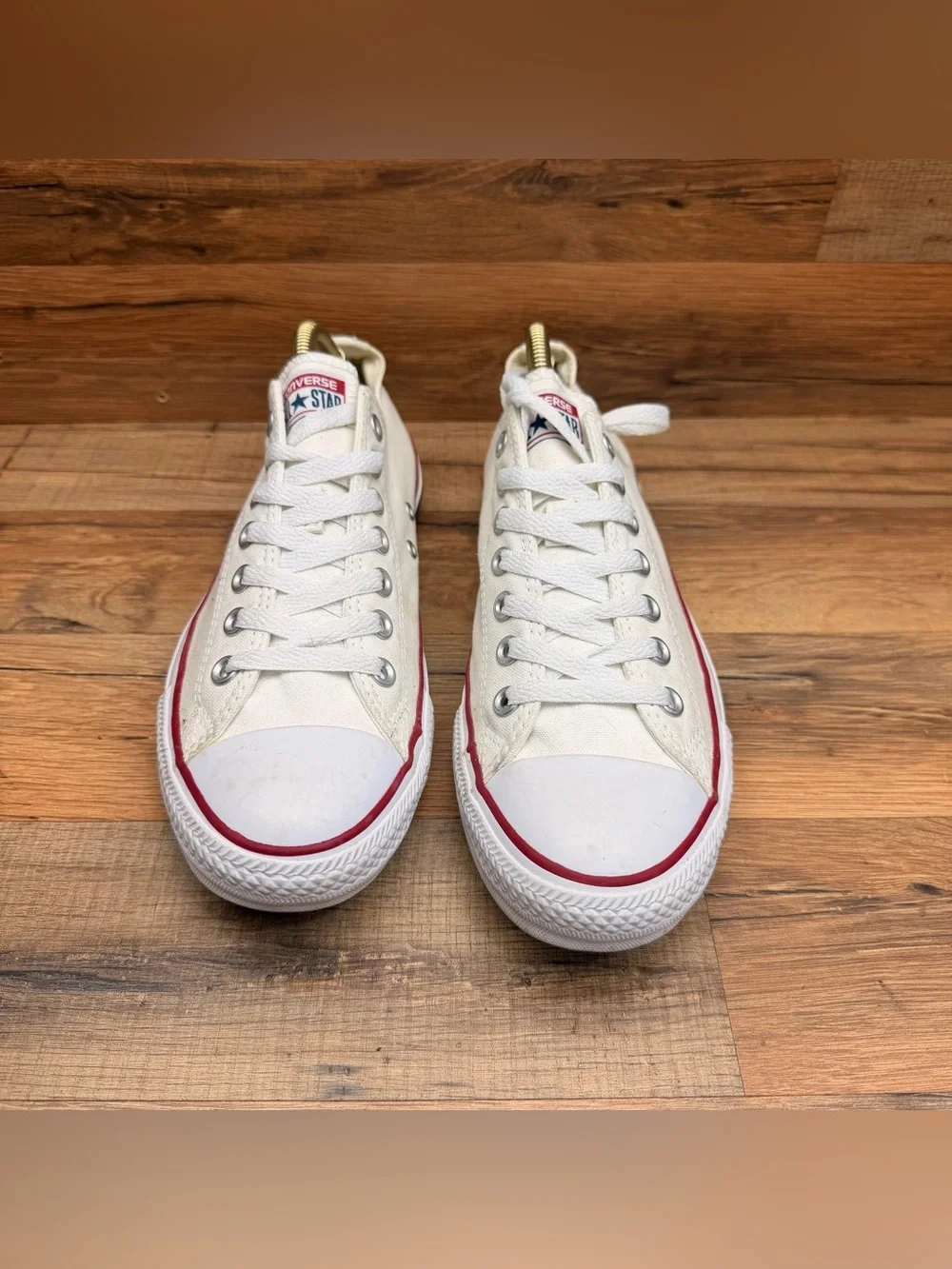 Converse size Women 11 White Low Top Canvas Sneakers with Red Trim - Picture 7 of 8